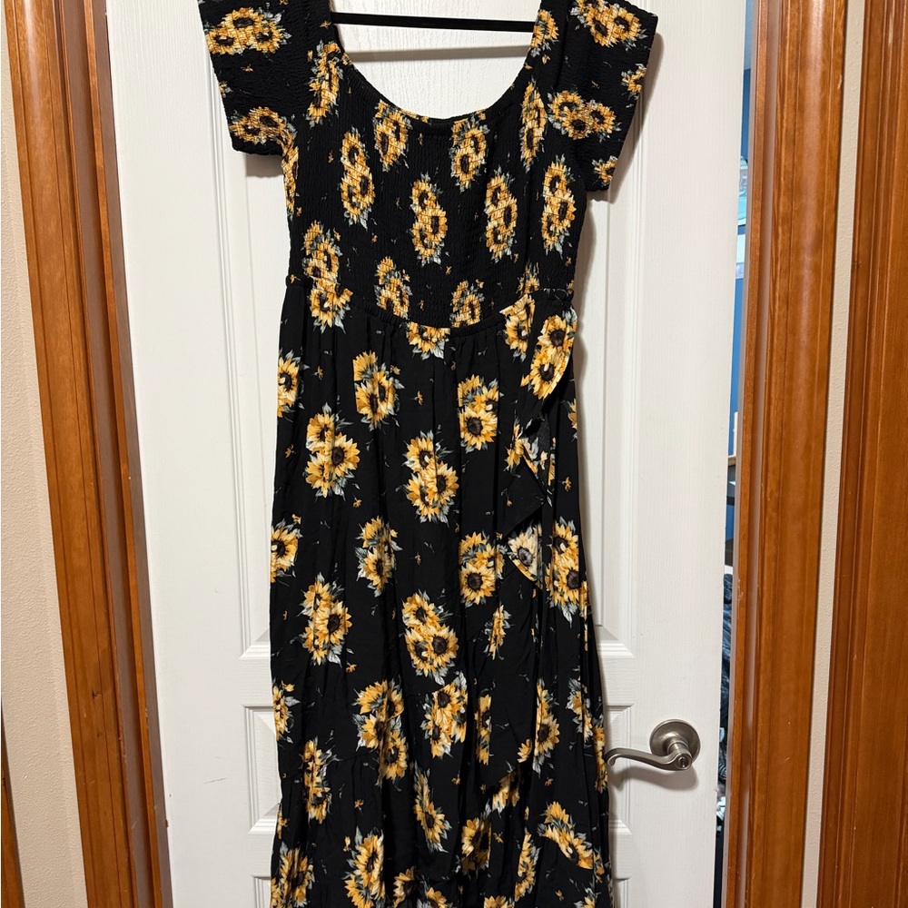 Torrid Black and Yellow Floral Maxi Dress-sunflower print.